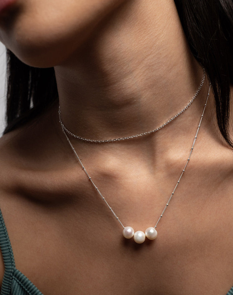 Pearl Trio Necklace in Silver